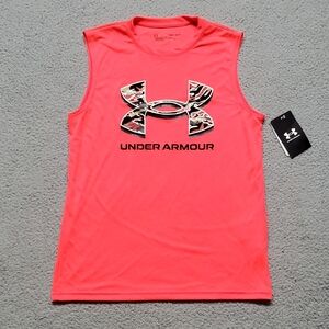 Under Armour Youth Size M Salmon logo tank top